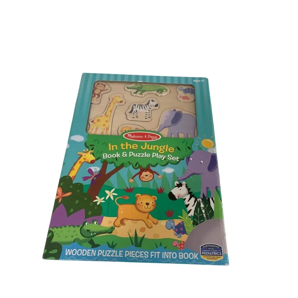 Melissa & Doug Book & Puzzle Play Set Zoo Animals Jungle Wooden Ages 2+ 7 Piece - Picture 1 of 4